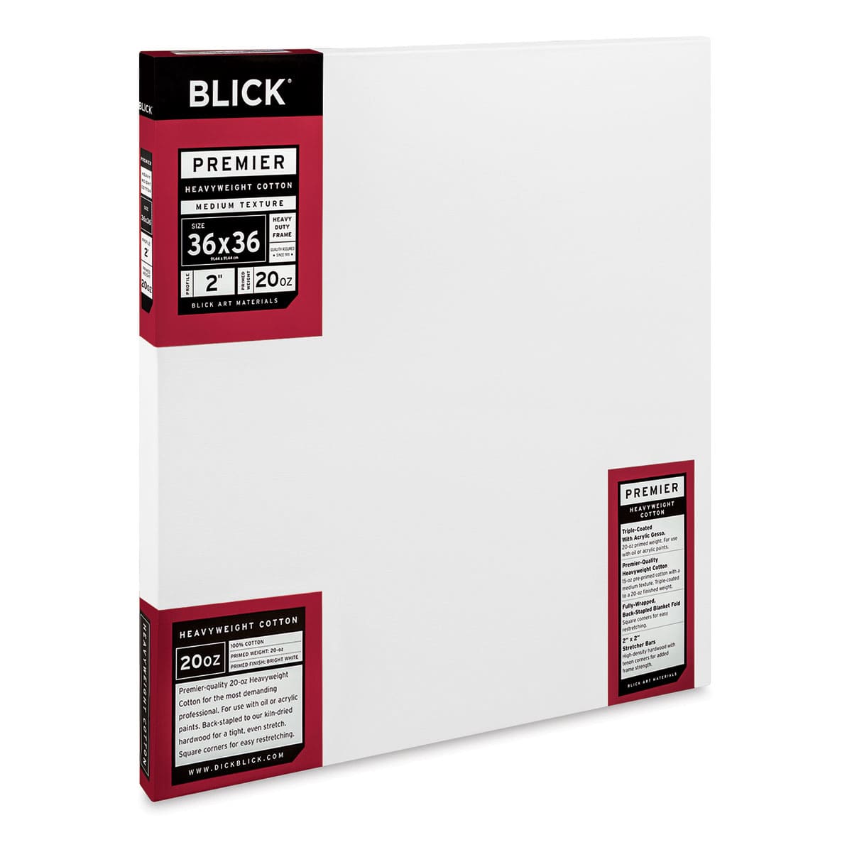 Blick Premier Heavyweight Stretched Cotton Canvas - 36" x 36", 2" Profile side view