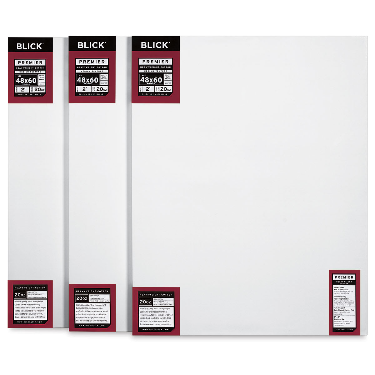 Blick Premier Heavyweight Stretched Cotton Canvas - 48" x 60", 2" Profile, Pkg of 3