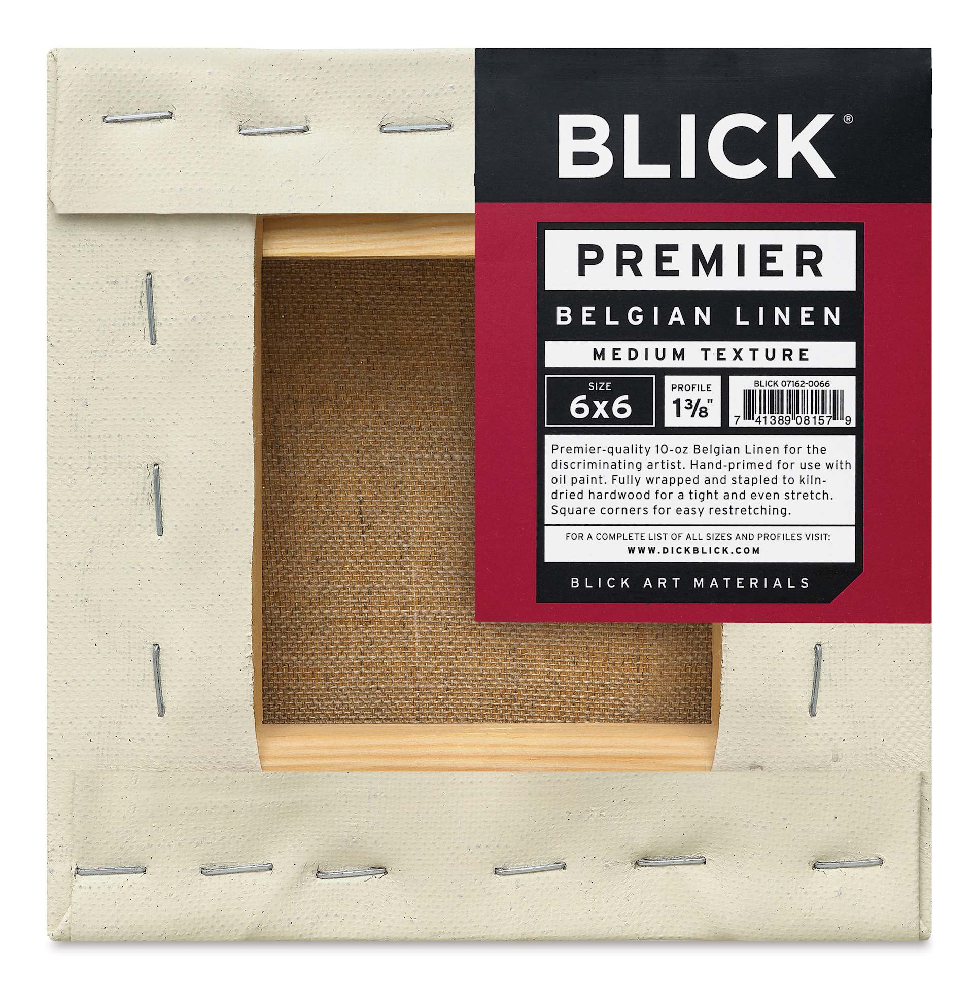 Blick Premier Belgian Linen - 6" x 6", Oil-Primed, 1-3/8" Profile, back with packaging