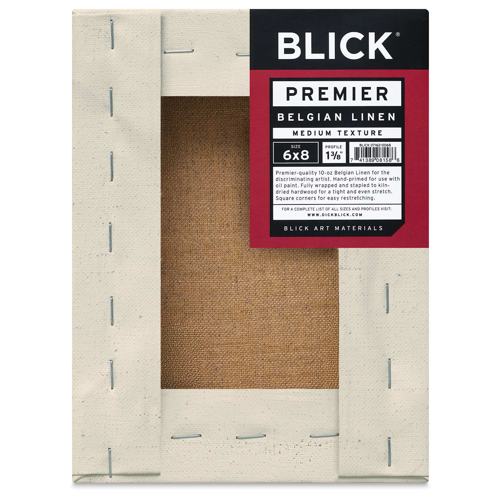Blick Premier Belgian Linen - 6" x 8", Oil-Primed, 1-3/8" Profile, back with packaging