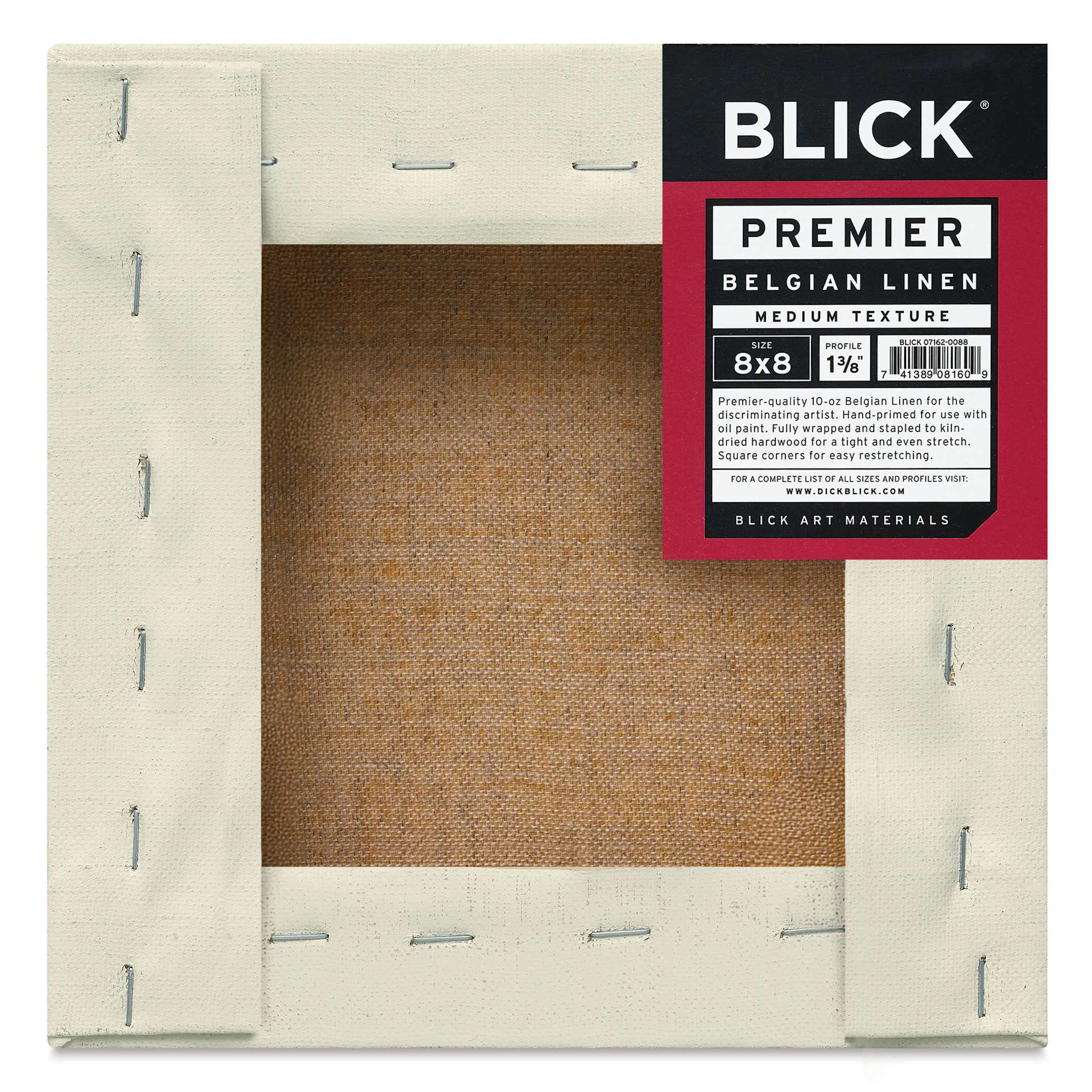 Blick Premier Belgian Linen - 8" x 8", Oil-Primed, 1-3/8" Profile, back with packaging