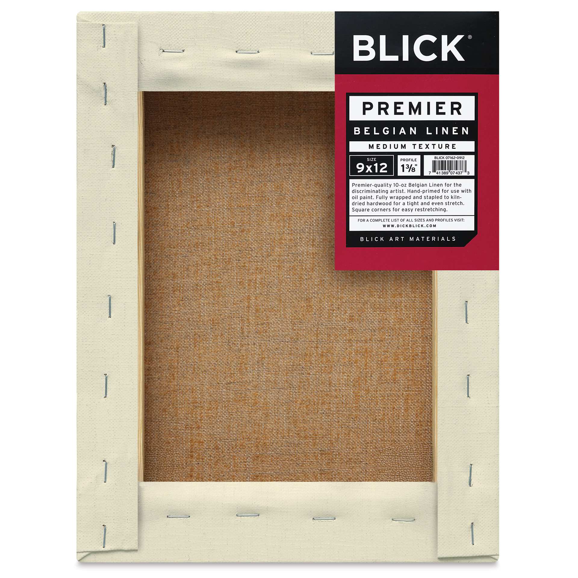 Blick Premier Belgian Linen - 9" x 12", Oil-Primed, 1-3/8" Profile, back with packaging