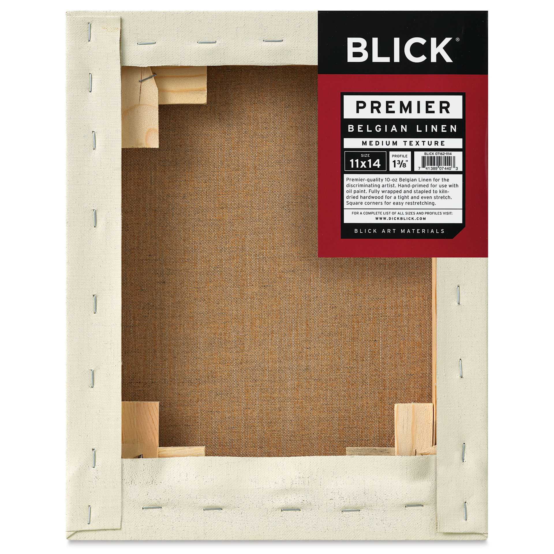 Blick Premier Belgian Linen - 11" x 14", Oil-Primed, 1-3/8" Profile, back with packaging