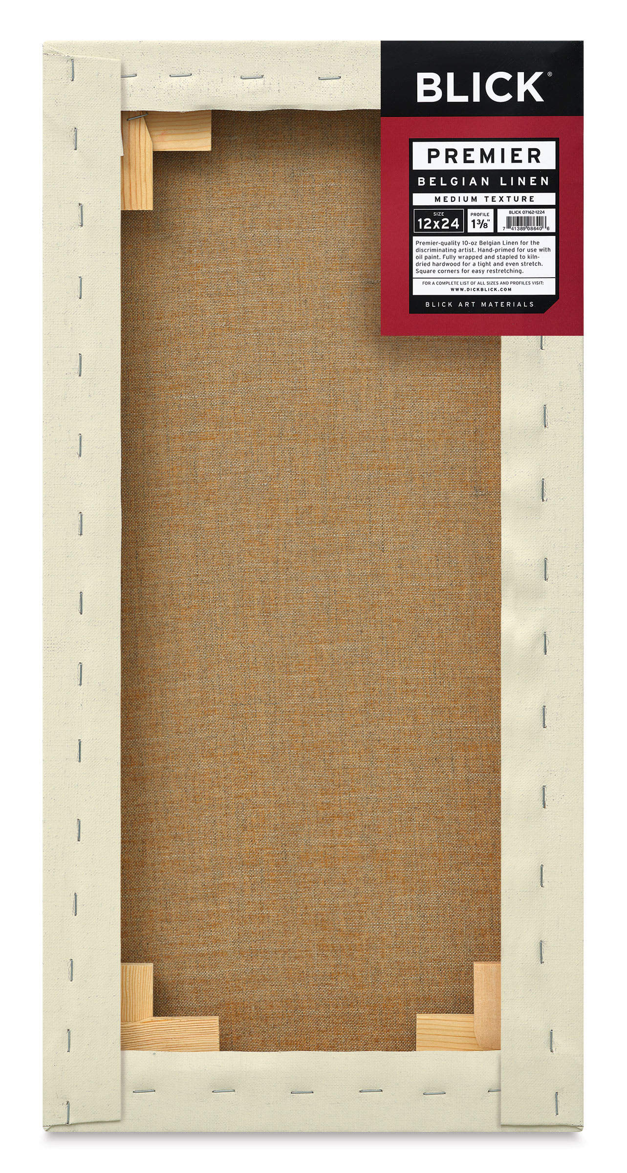 Blick Premier Belgian Linen - 12" x 24", Oil-Primed, 1-3/8" Profile, back with packaging