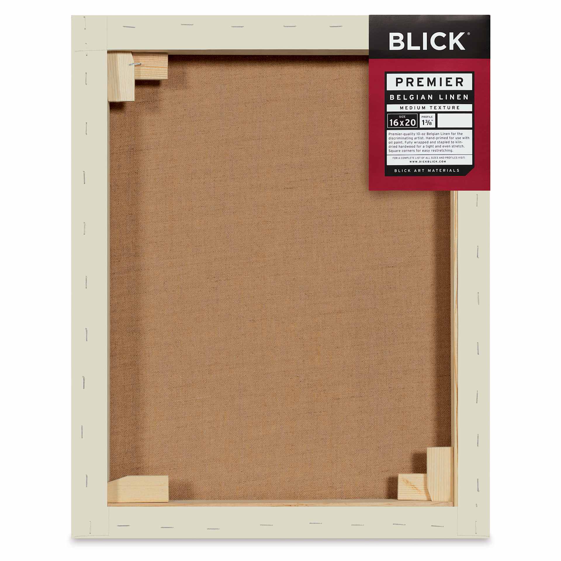Blick Premier Belgian Linen - 16" x 20", Oil-Primed, 1-3/8" Profile, back with packaging