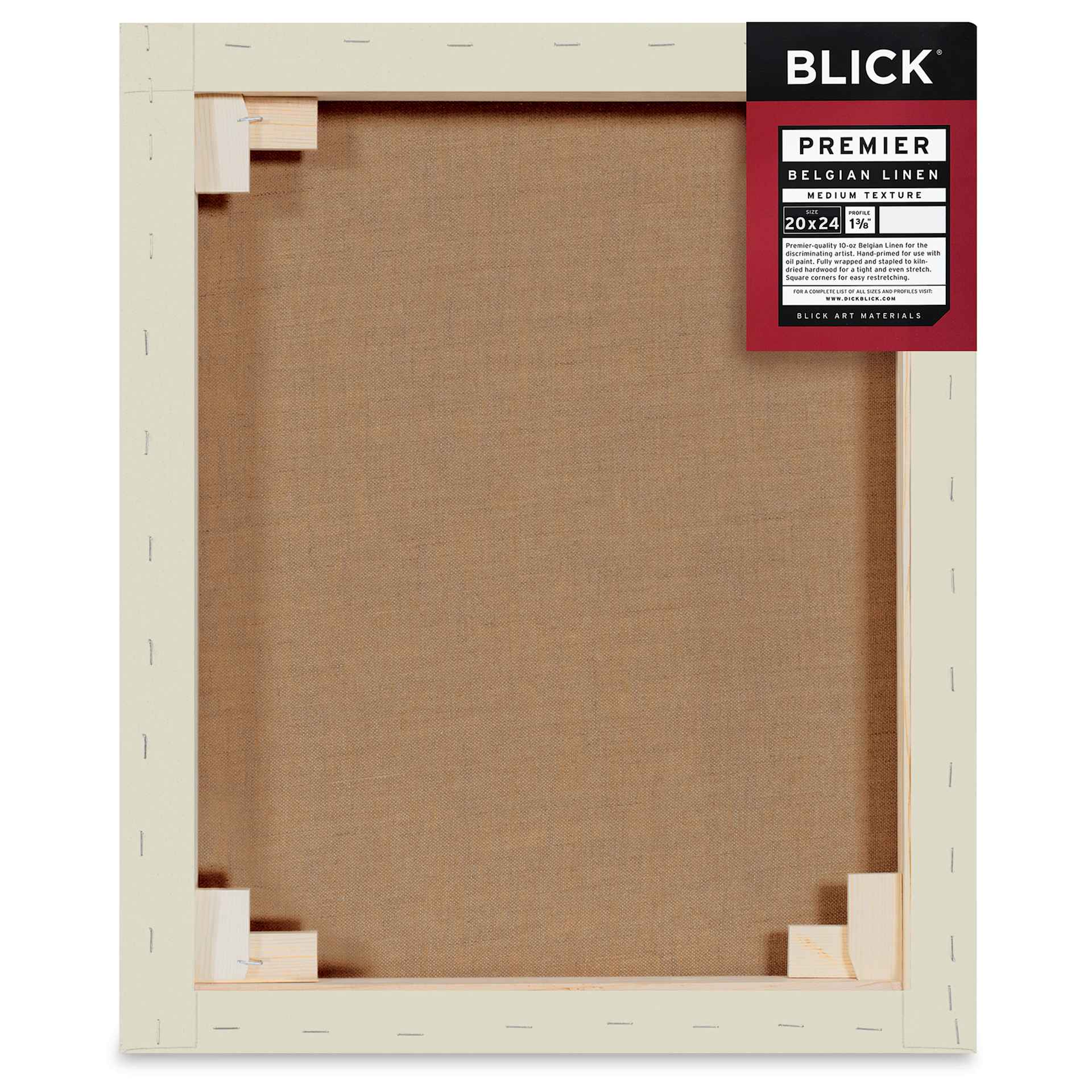 Blick Premier Belgian Linen - 20" x 24", Oil-Primed, 1-3/8" Profile, back with packaging