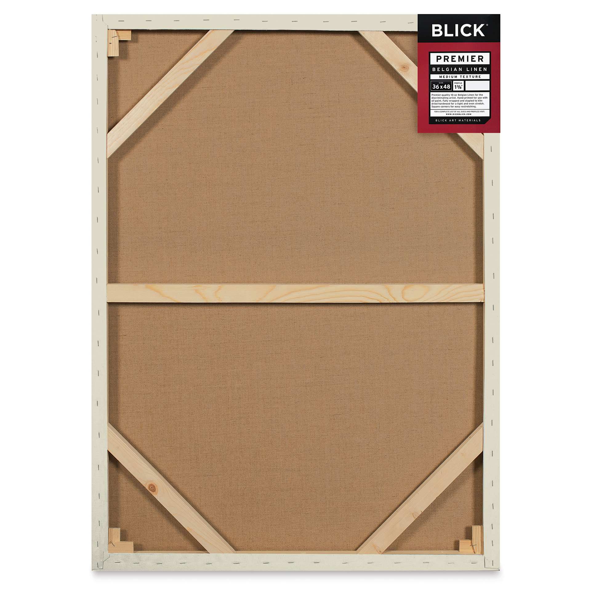 Blick Premier Belgian Linen - 36" x 48", Oil-Primed, 1-3/8" Profile, back with packaging