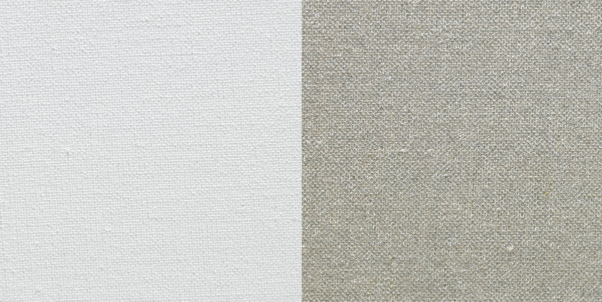 Blick Premier Belgian Linen Canvas - Closeup of primed and unprimed swatch