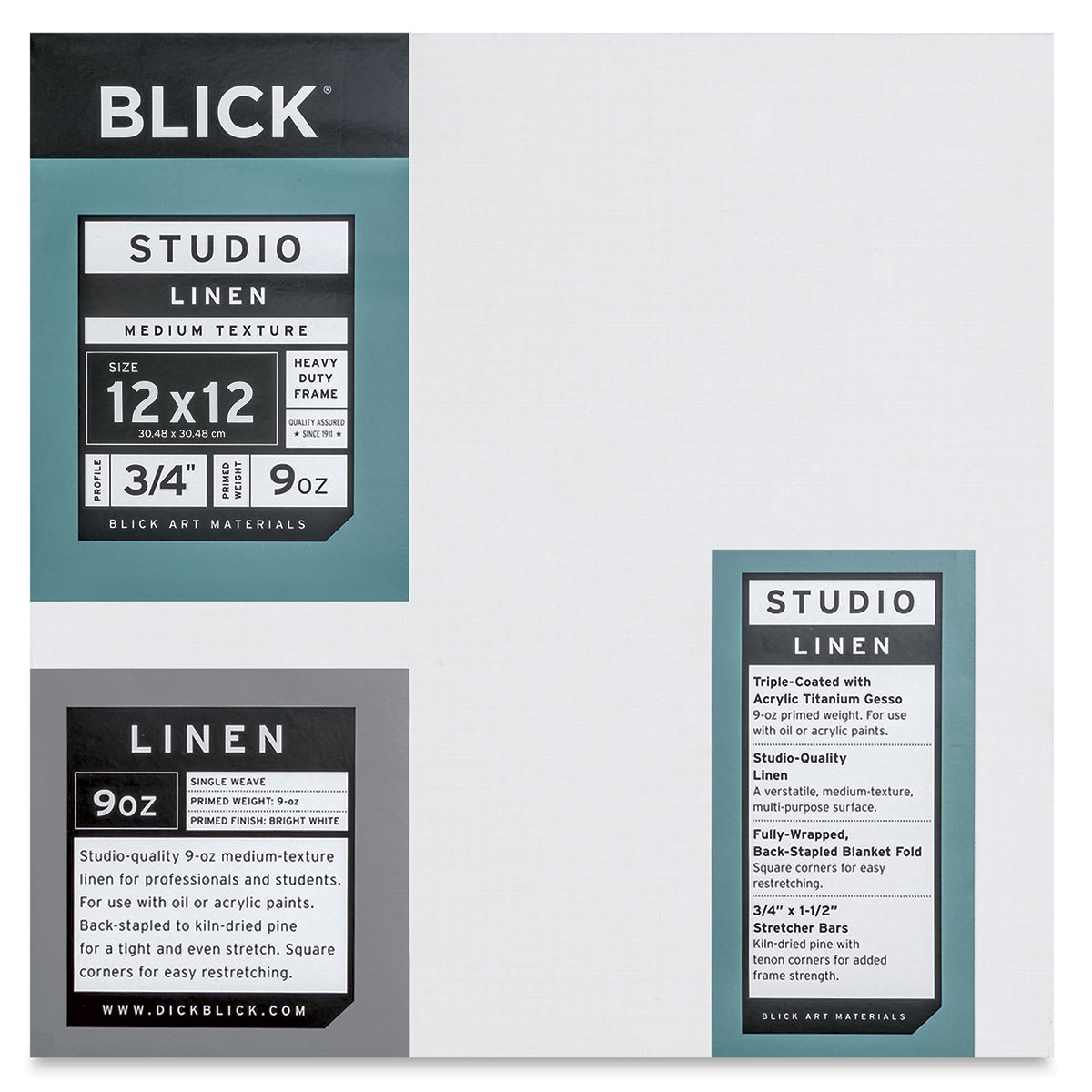 Blick Studio Linen Stretched Canvas - 12" x 12", Traditional 3/4" Profile