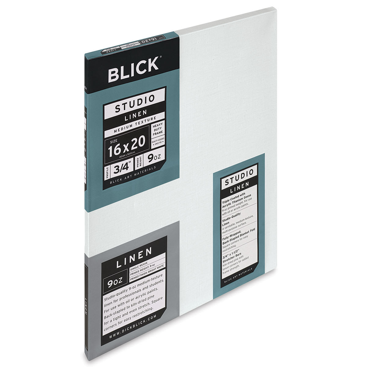 Blick Studio Linen Stretched Canvas - 16" x 20", Traditional 3/4" Profile (side view) Blick Studio Linen Stretched Canvas - 16" x 20", Traditional 3/4" Profile (side view)