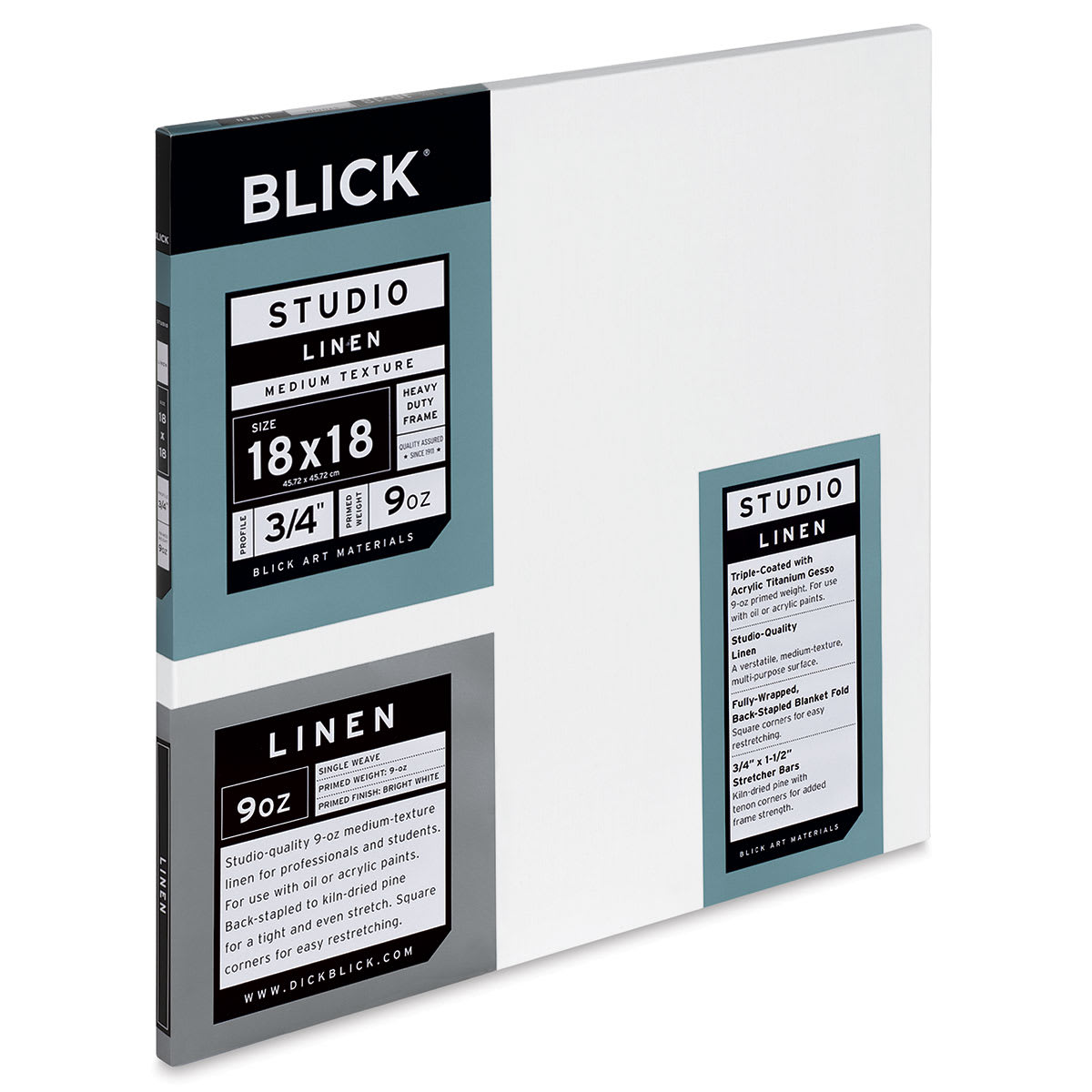Blick Studio Linen Stretched Canvas - 18" x 18", Traditional 3/4" Profile (side view)