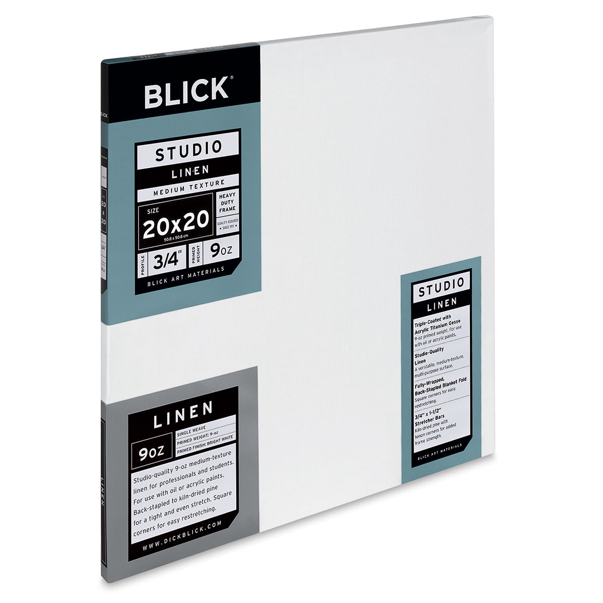 Blick Studio Linen Stretched Canvas - 20" x 20", Traditional 3/4" Profile (side view) Blick Studio Linen Stretched Canvas - 20" x 20", Traditional 3/4" Profile (side view)