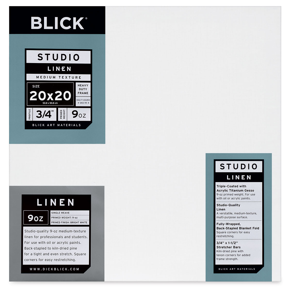 Blick Studio Linen Stretched Canvas - 20" x 20", Traditional 3/4" Profile Blick Studio Linen Stretched Canvas - 20" x 20", Traditional 3/4" Profile