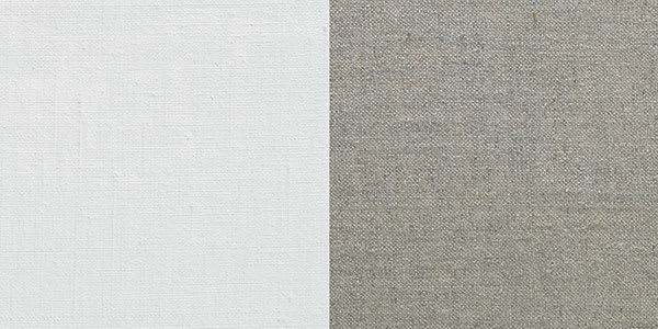 Swatch showing primed and unprimed Linen sample Swatch showing primed and unprimed Linen sample
