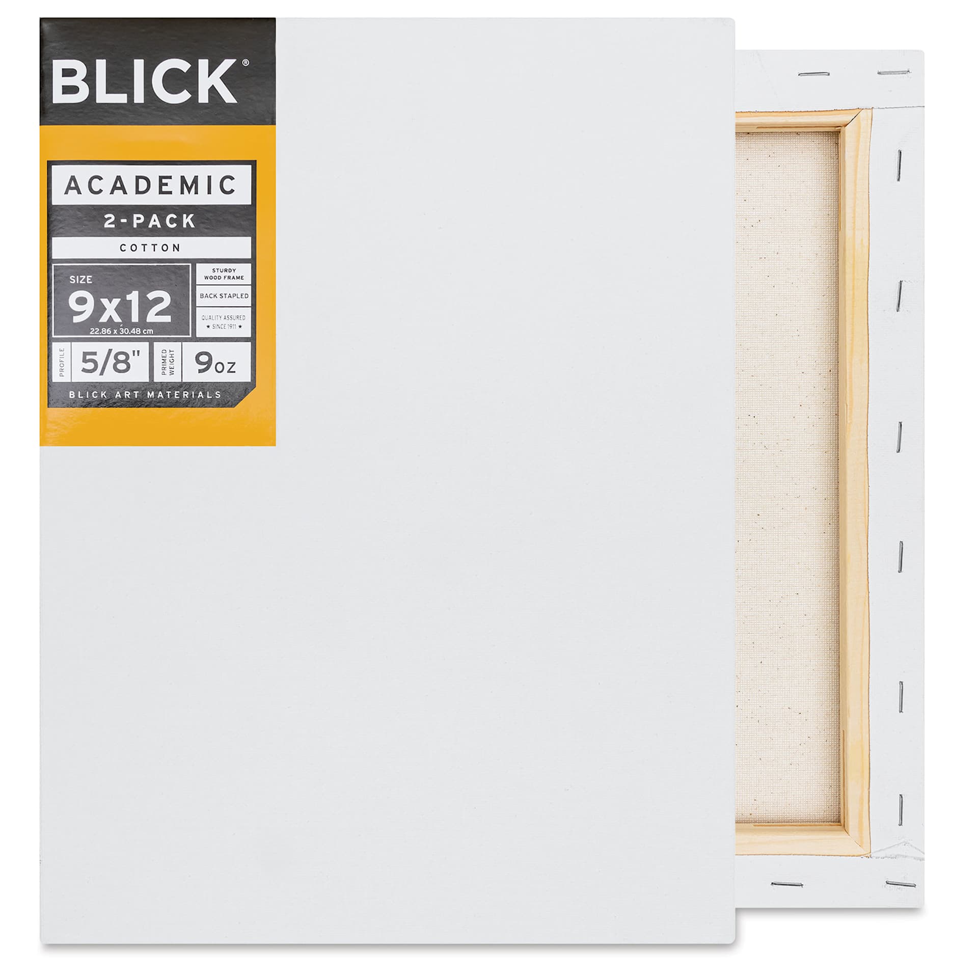 Blick Academic Cotton Stretched Canvas Pack - 9" x 12", Pkg of 2 front and back Blick Academic Cotton Stretched Canvas Pack - 9" x 12", Pkg of 2 front and back