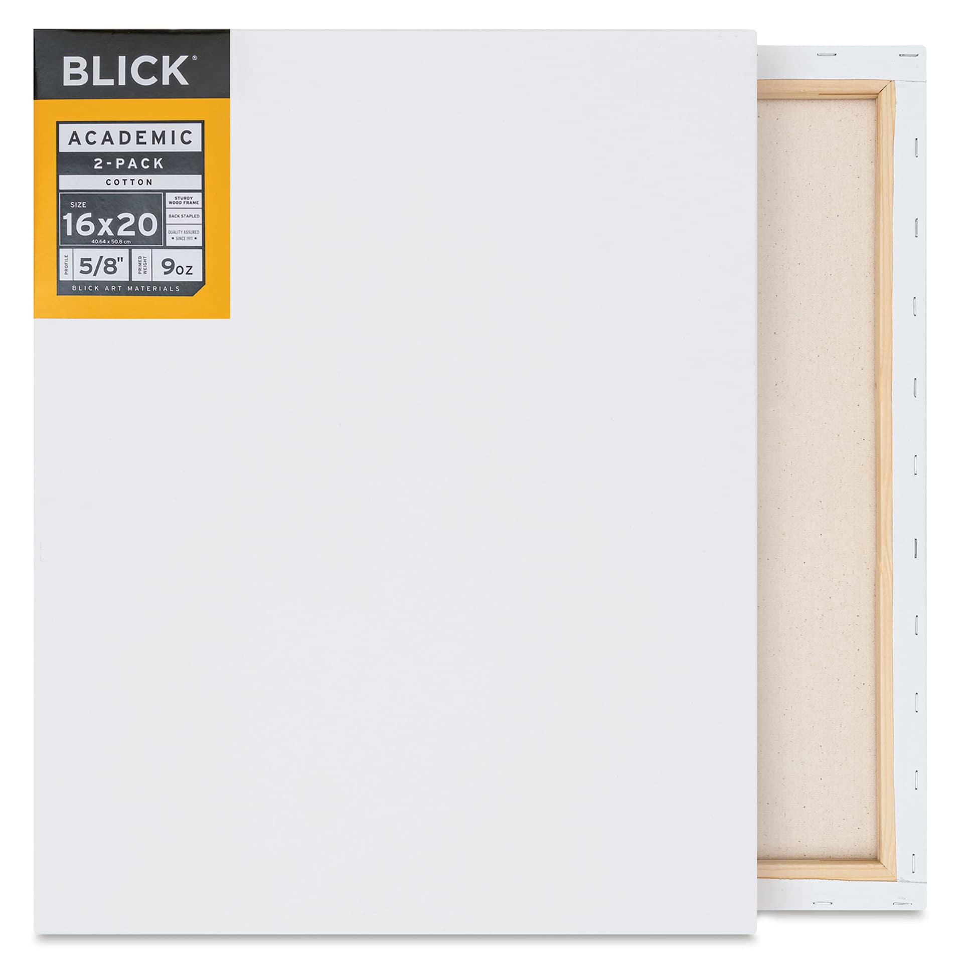 Blick Academic Cotton Stretched Canvas Pack - 16" x 20", Pkg of 2 front and back
