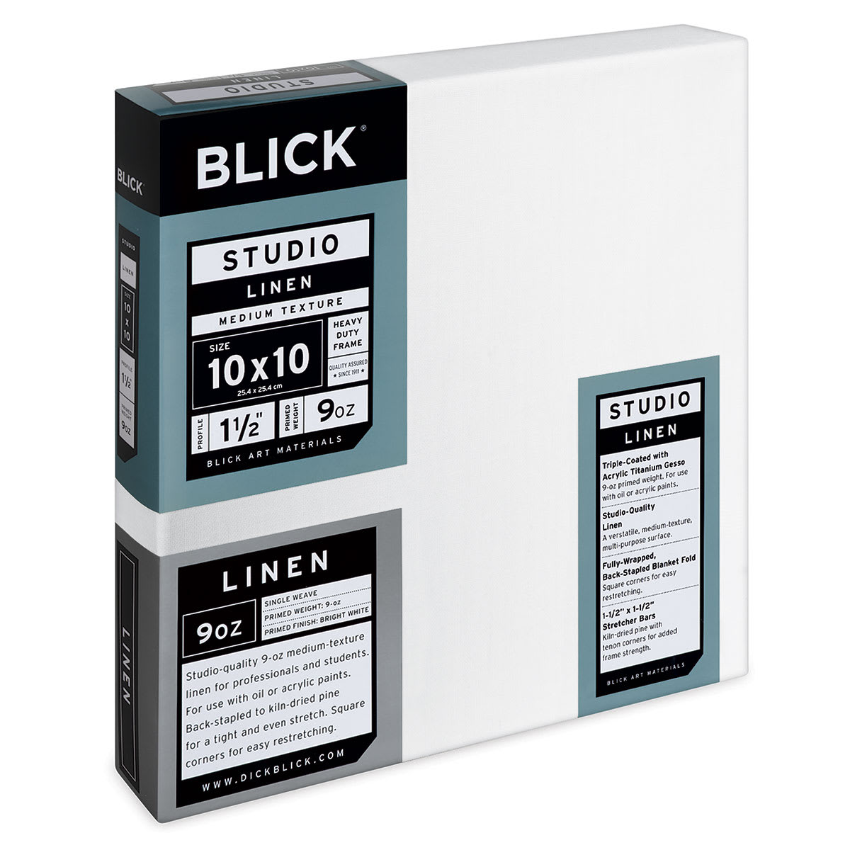 Blick Studio Linen Stretched Canvas - 10" x 10", Gallery 1-1/2" Profile (side view)