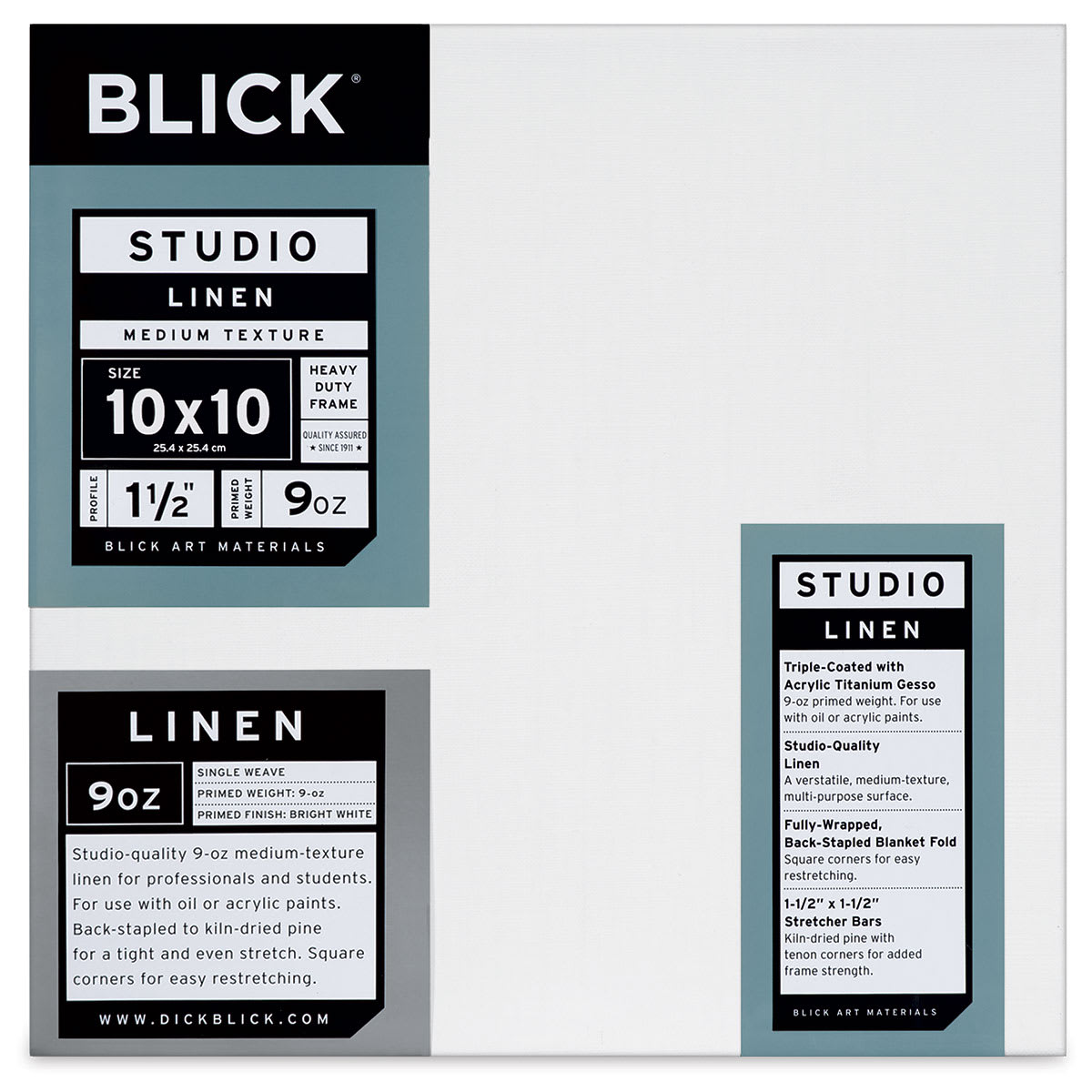 Blick Studio Linen Stretched Canvas - 10" x 10", Gallery 1-1/2" Profile