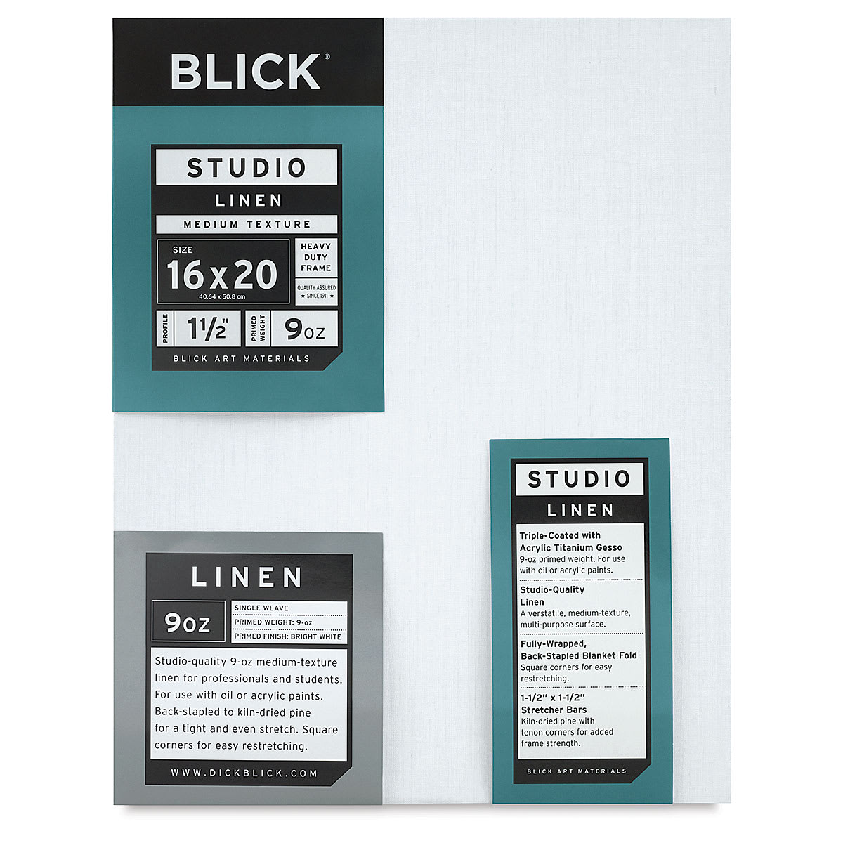 Blick Studio Linen Stretched Canvas - 16" x 20", Gallery 1-1/2" Profile Blick Studio Linen Stretched Canvas - 16" x 20", Gallery 1-1/2" Profile