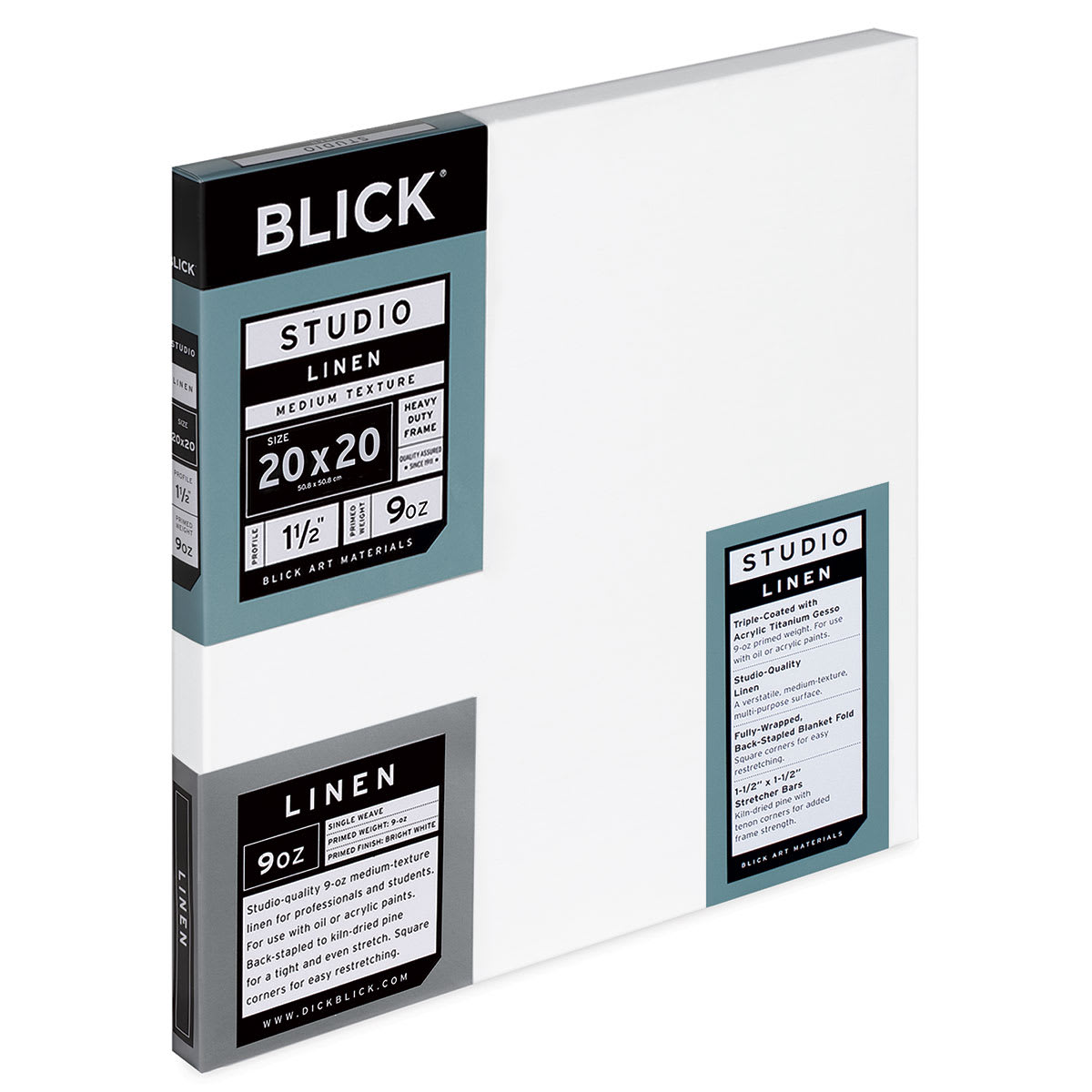 Blick Studio Linen Stretched Canvas - 20" x 20", Gallery 1-1/2" Profile (side view)