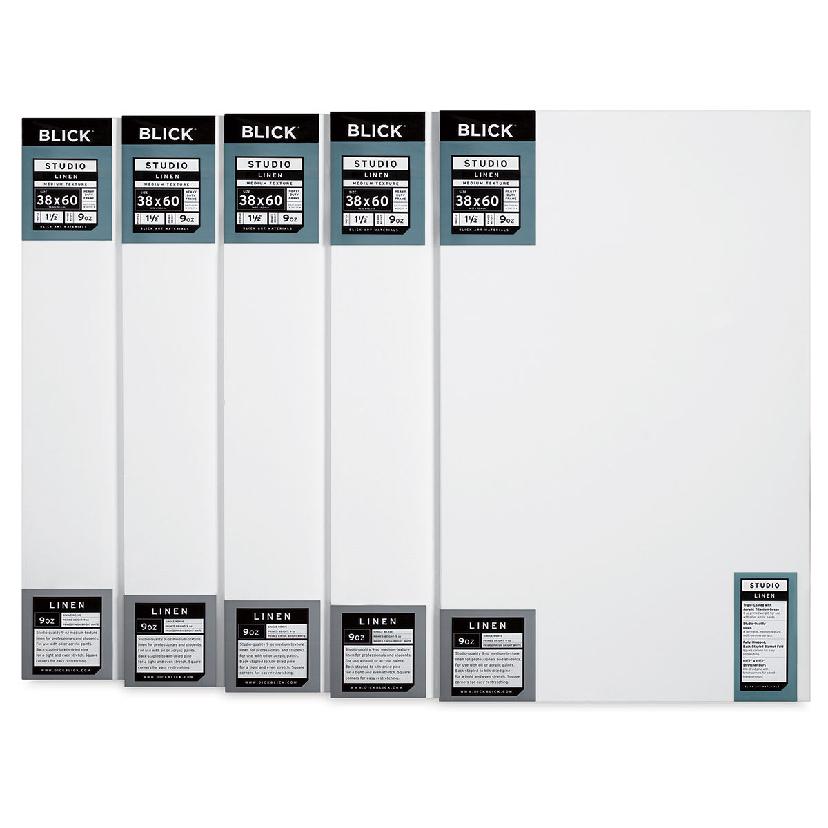 Blick Studio Linen Stretched Canvas - 38" x 60", Gallery 1-1/2" Profile, Pkg of 5