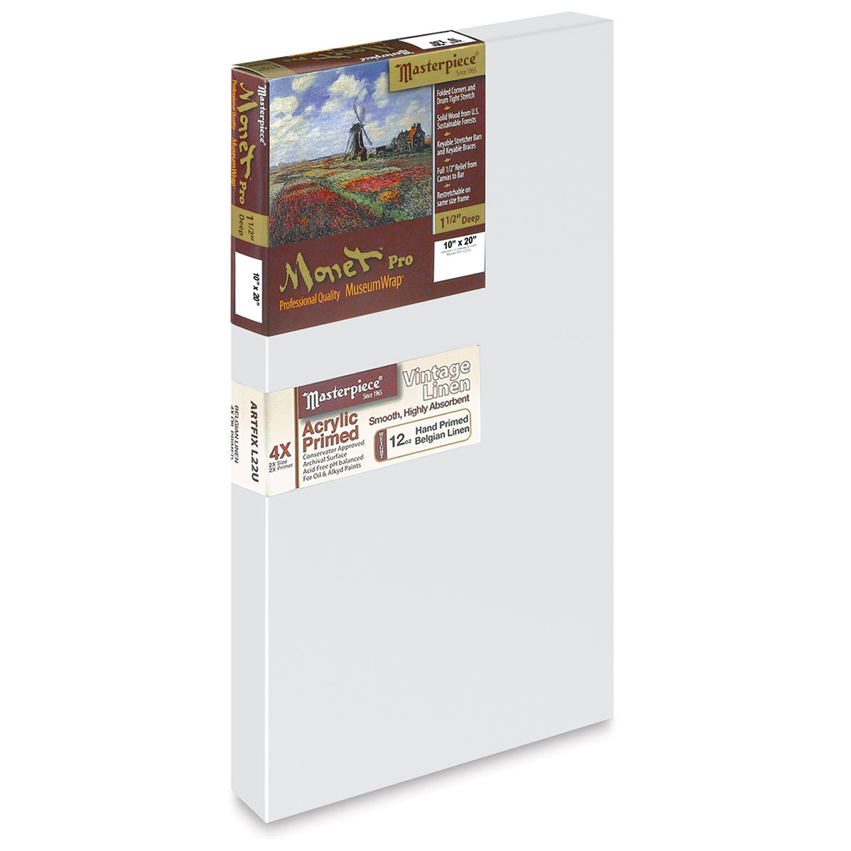 Masterpiece Monet Pro Artfix Linen Canvas - 10" x 20", Acrylic Primed