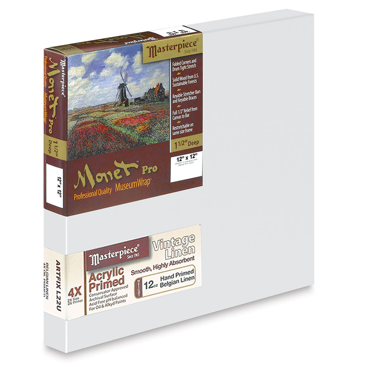 Masterpiece Monet Pro Artfix Linen Canvas - 12" x 12", Acrylic Primed