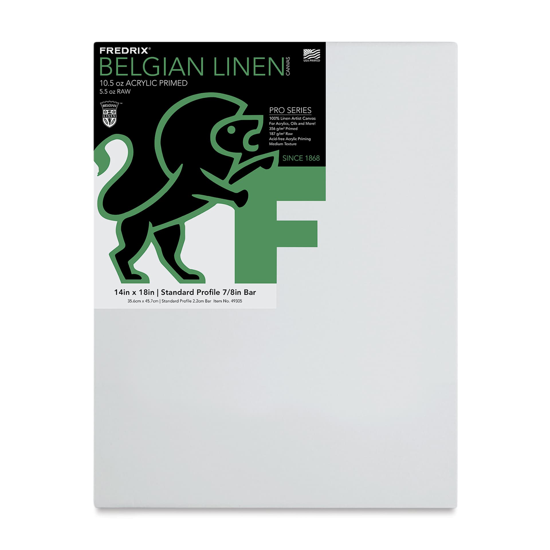 Fredrix Pro Series Traditional Profile Belgian Linen Canvas - 14" x 18", Acrylic Primed