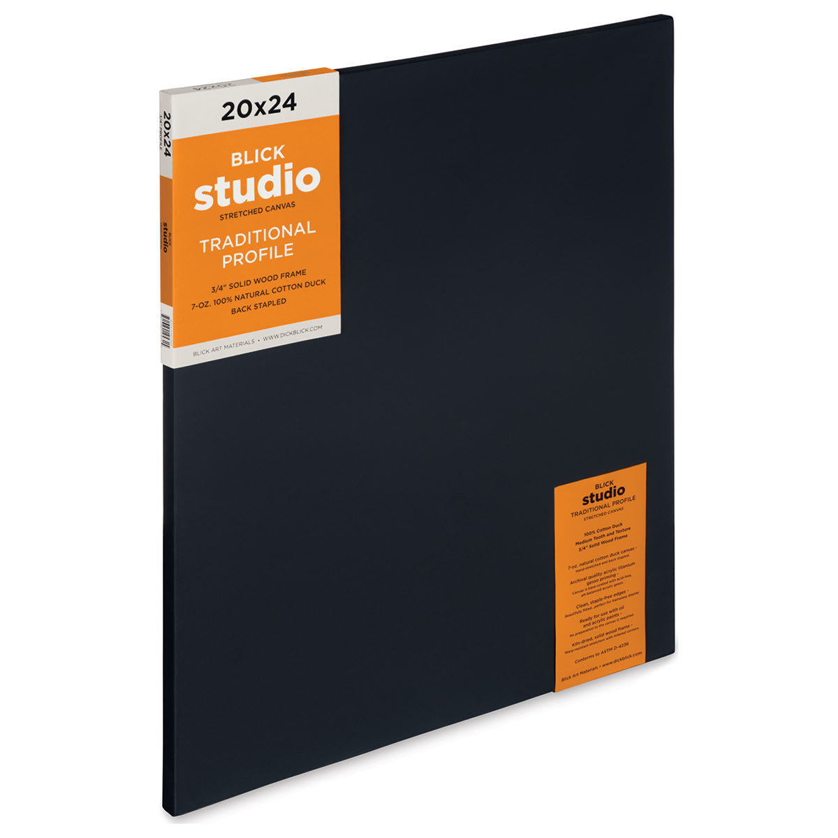 Blick Studio Black Cotton Canvas - 20" x 24", Traditional Profile (Front of canvas, Angled view)
