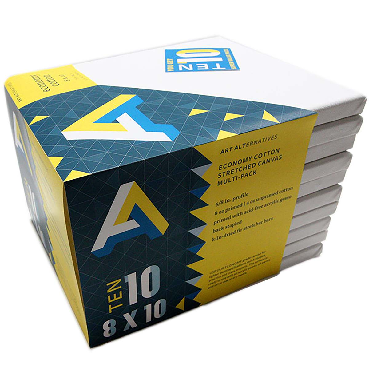 Art Alternatives Super Value Economy Canvas Pack - 8" x 10", Pkg of 10, side of packaging