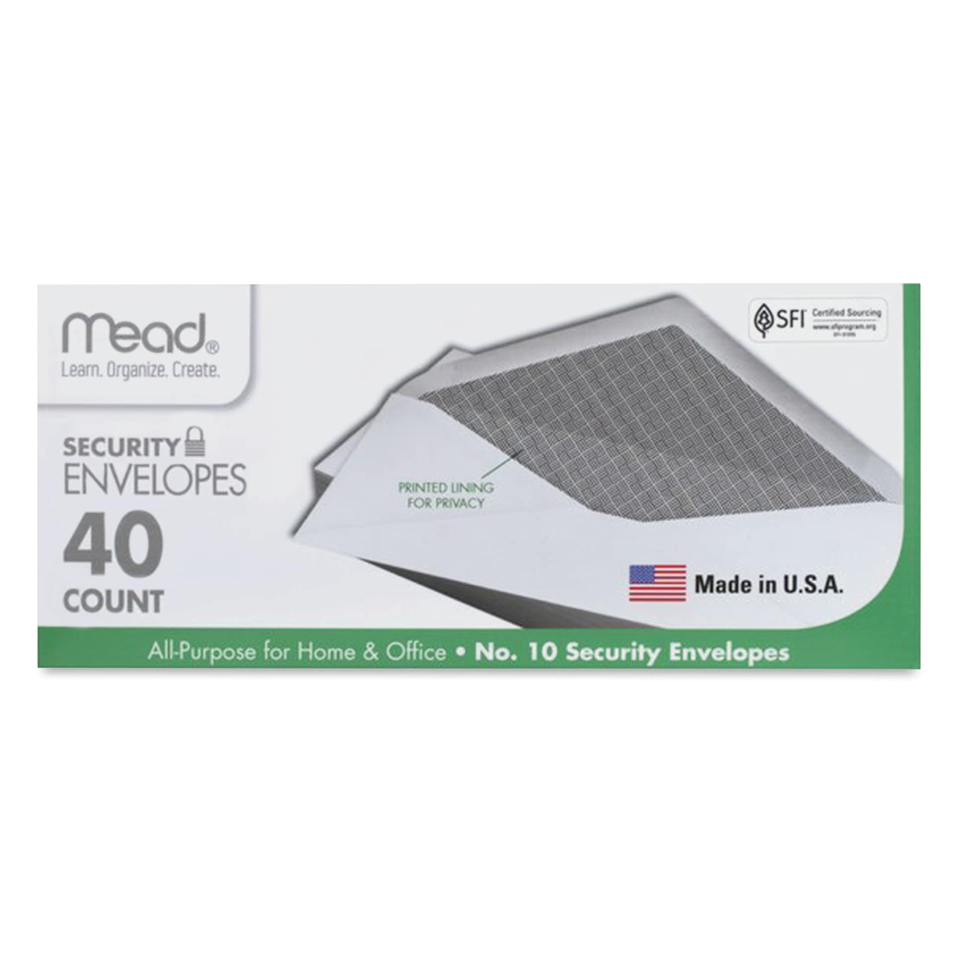 Mead #10 Security Envelopes - Pkg of 40, 20 lb, 4-1/8" x9-1/2