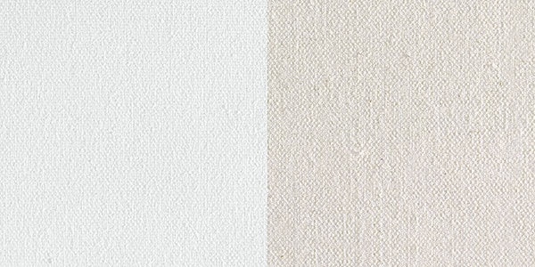 Fredrix Style 580 Cotton Canvas - swatch showing Acrylic Priming and unprimed section for texture
