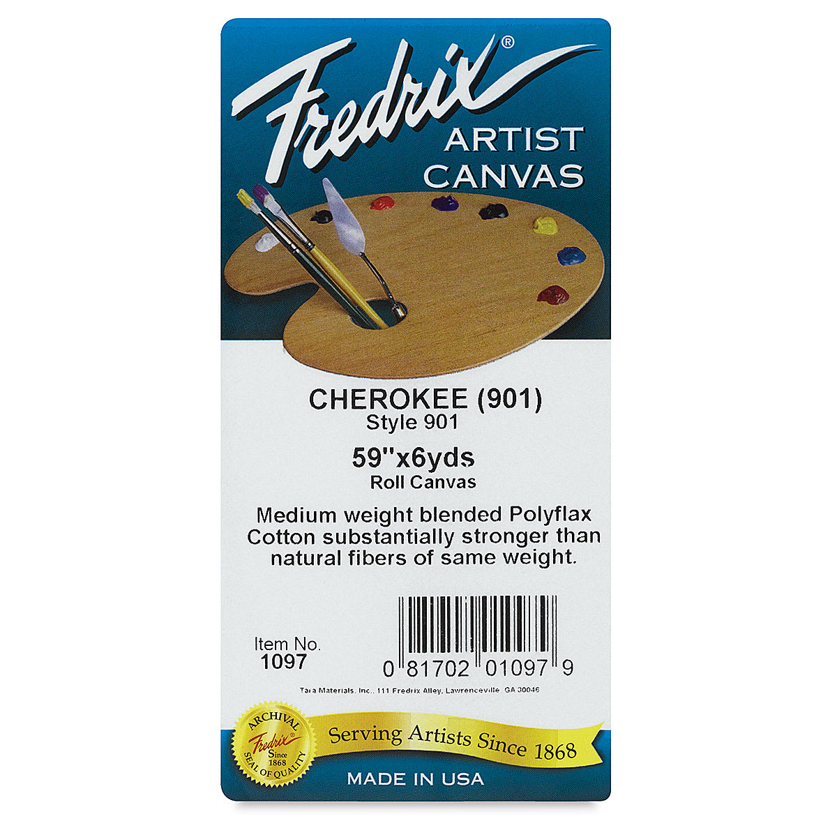 Style 901 Polyflax Acrylic Primed Canvas Roll - Front of label shown