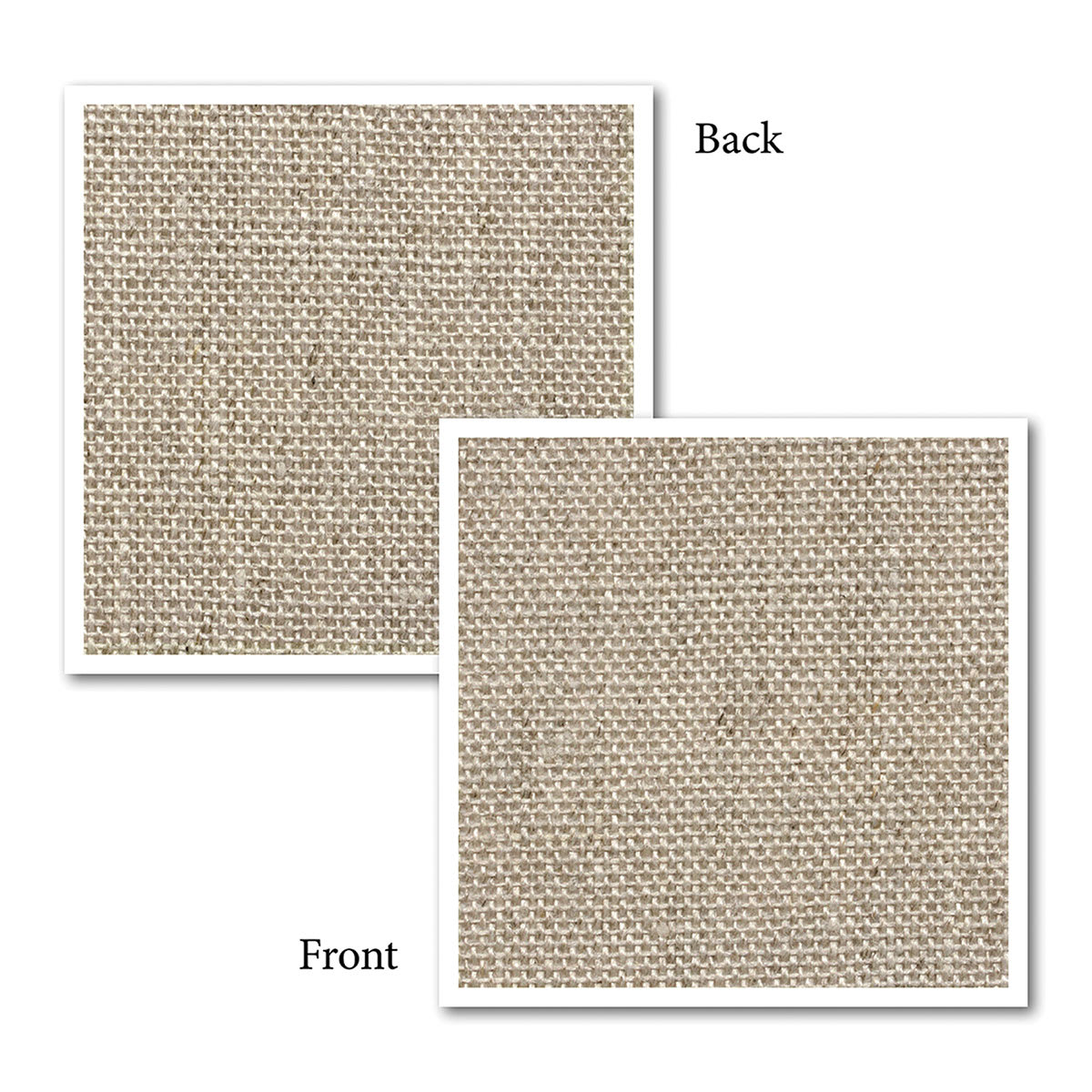 Caravaggio 510 Unprimed Linen Canvas Roll - 61" x 390", Single Weave, Medium Texture showing front and back of canvas