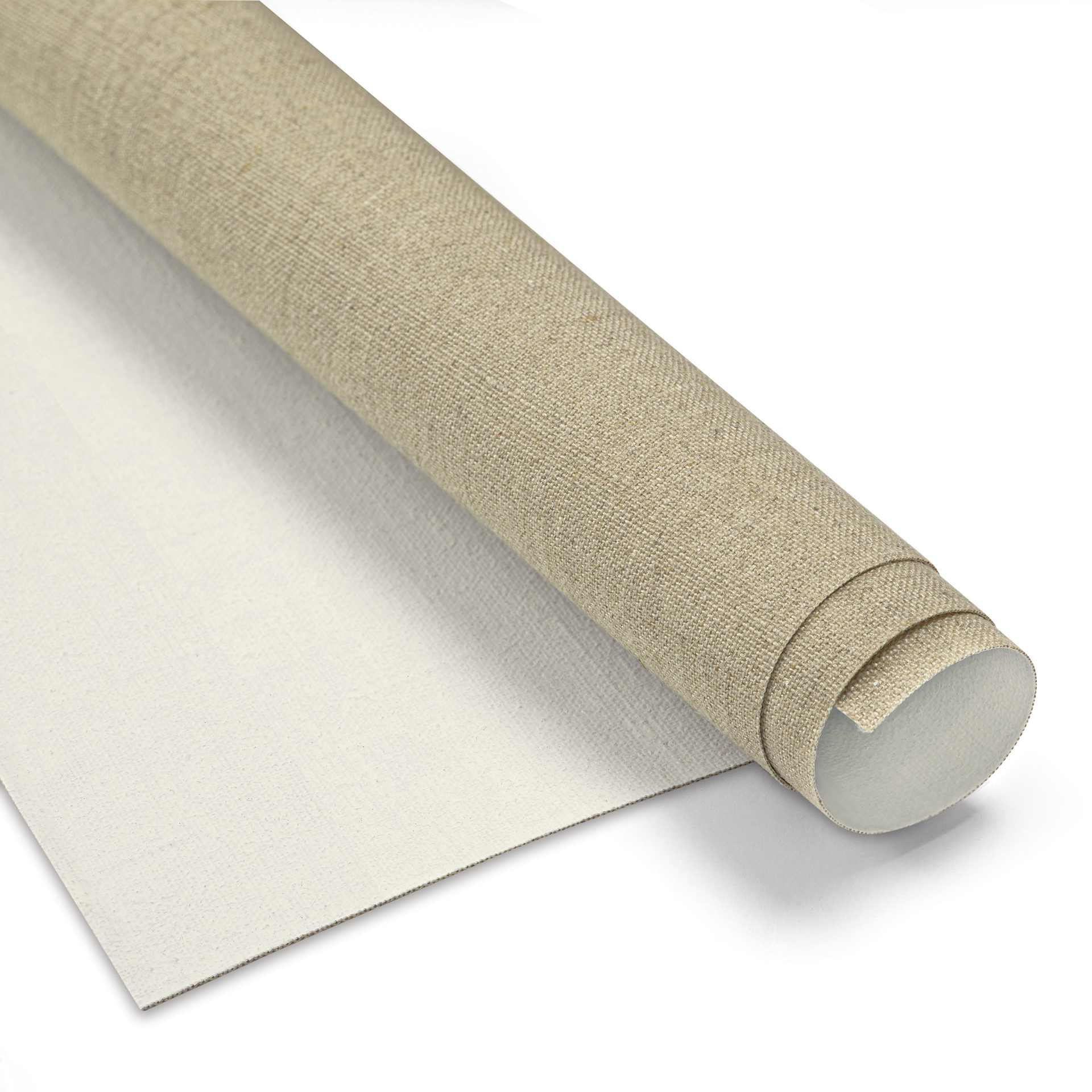 Claessens Linen Canvas Roll - 82" x 5-1/2 yd, Universal Primed, No. 107, Smooth Texture, close-up of roll Claessens Linen Canvas Roll - 82" x 5-1/2 yd, Universal Primed, No. 107, Smooth Texture, close-up of roll