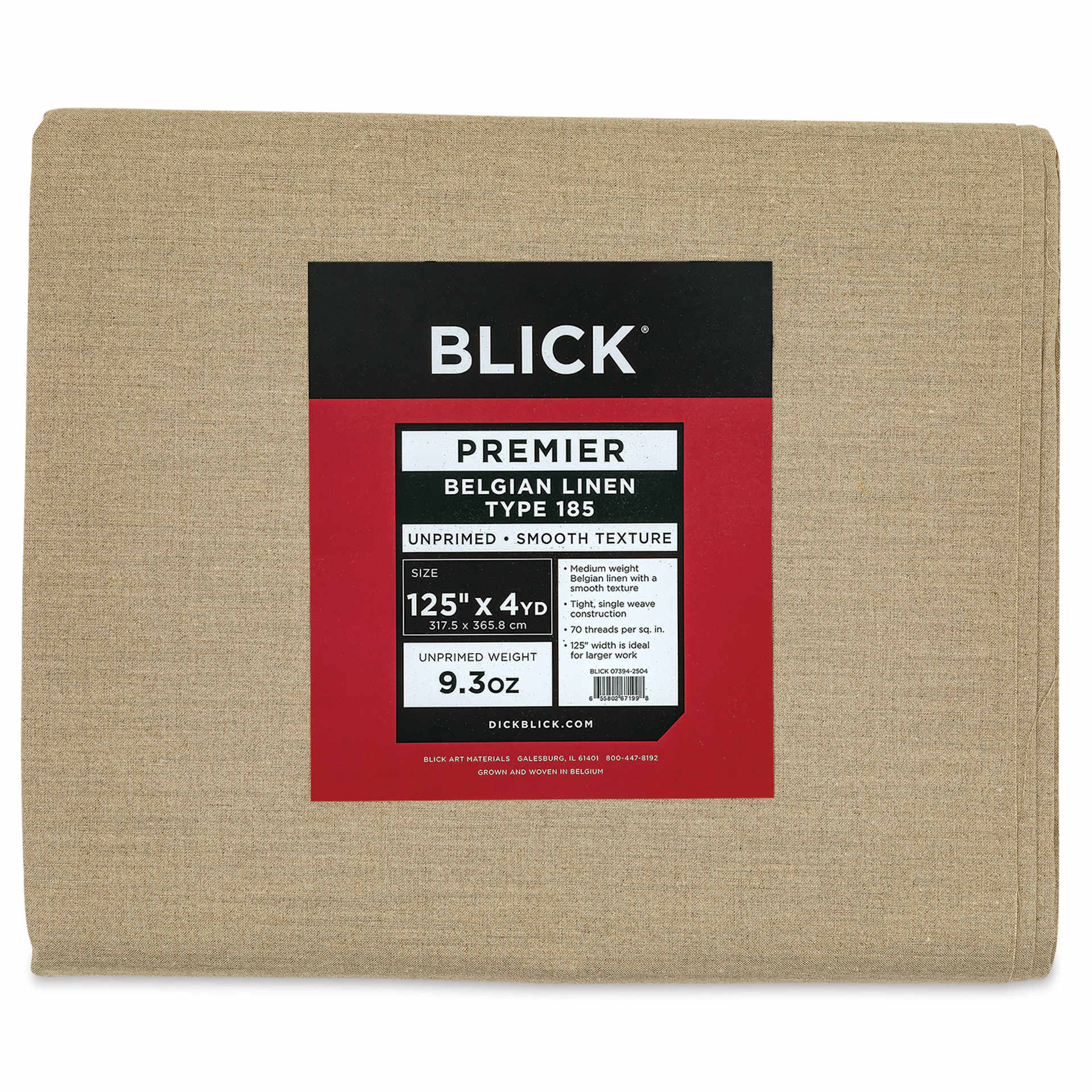 Blick Unprimed Belgian Linen Canvas - Type 185, 125" x 4 yds, Folded, close-up of label