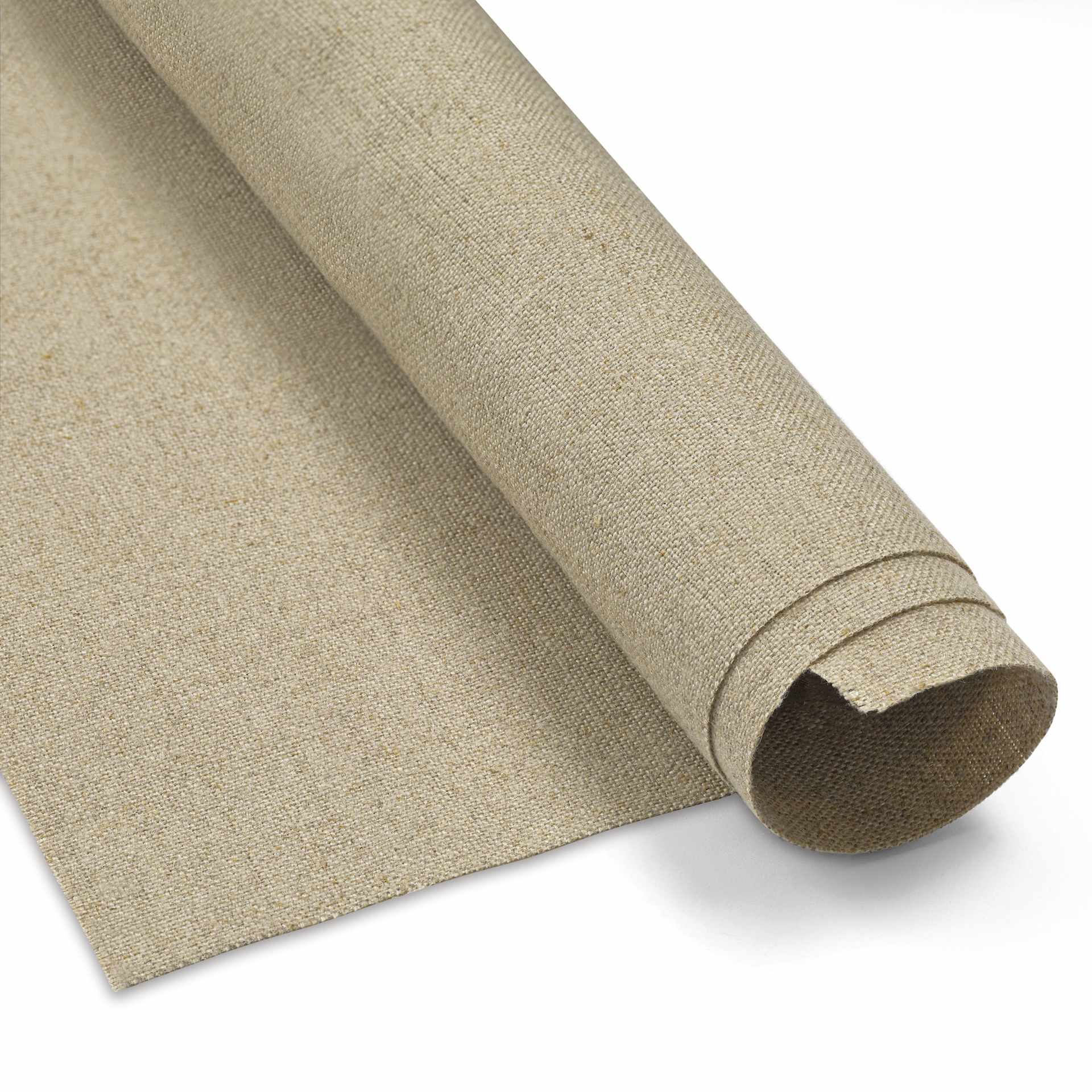 Blick Unprimed Belgian Linen Canvas - Type 66J, 54" x 50 yds, Roll, close-up of roll Blick Unprimed Belgian Linen Canvas - Type 66J, 54" x 50 yds, Roll, close-up of roll