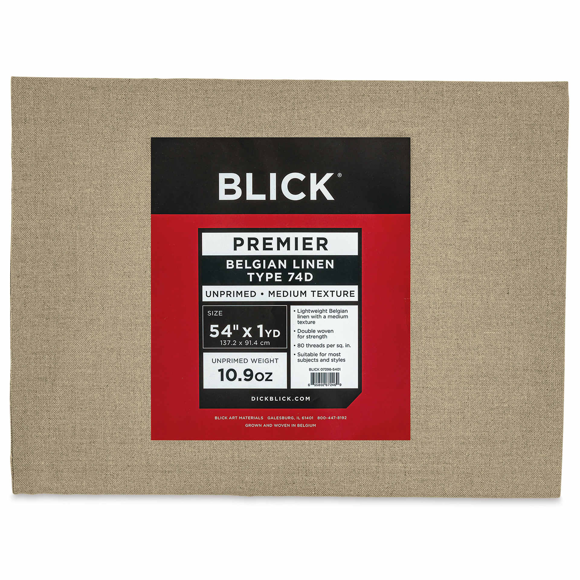Blick Unprimed Belgian Linen Canvas - Type 74D, 54" x 1 yd, Folded, close-up of label