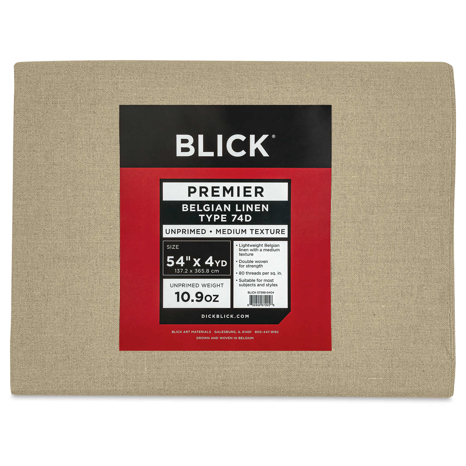Blick Unprimed Belgian Linen Canvas - Type 74D, 54" x 4 yds, Folded, close-up of label