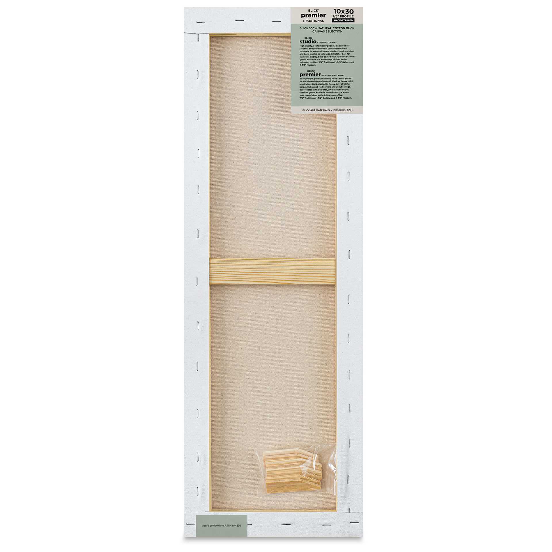 Blick Premier Stretched Cotton Canvas - Traditional Profile, Back-Stapled, 10" x 30", back