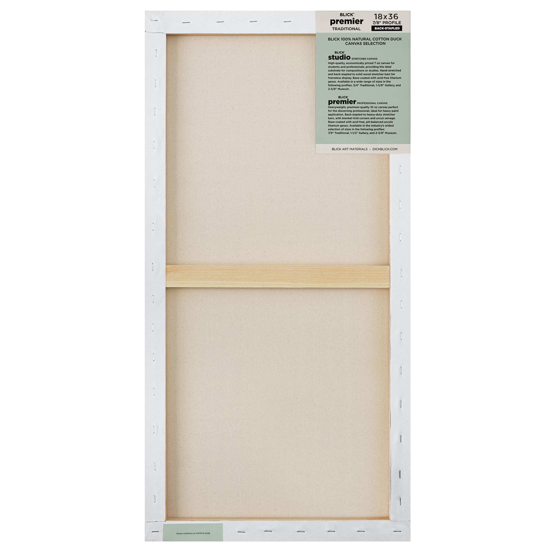 Blick Premier Stretched Cotton Canvas - Traditional Profile, Back-Stapled, 18" x 36", back