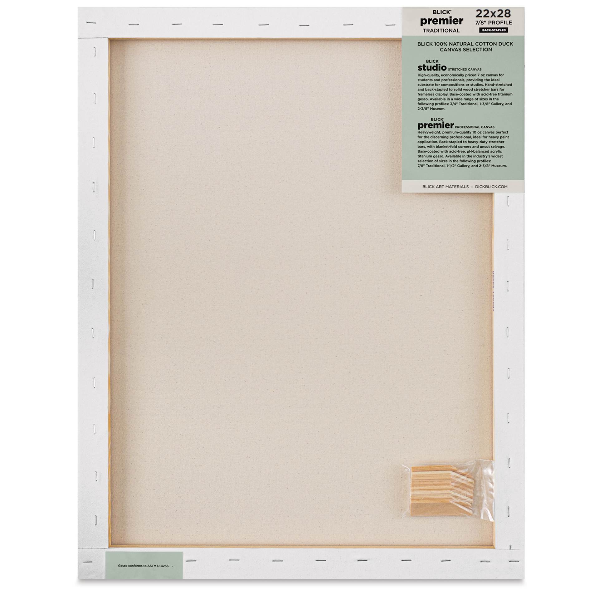 Blick Premier Stretched Cotton Canvas - Traditional Profile, Back-Stapled, 22" x 28", back