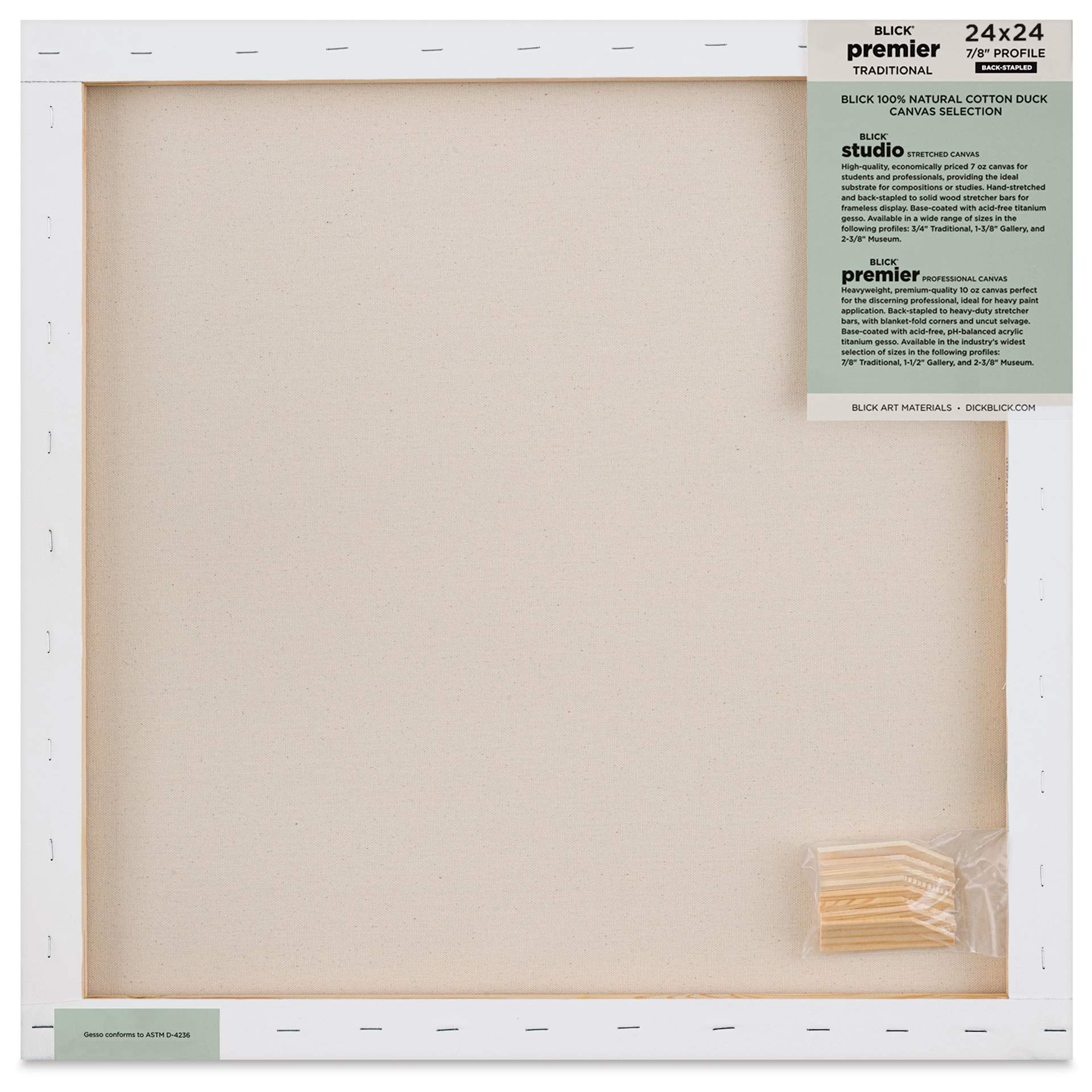 Blick Premier Stretched Cotton Canvas - Traditional Profile, Back-Stapled, 24" x 24", back