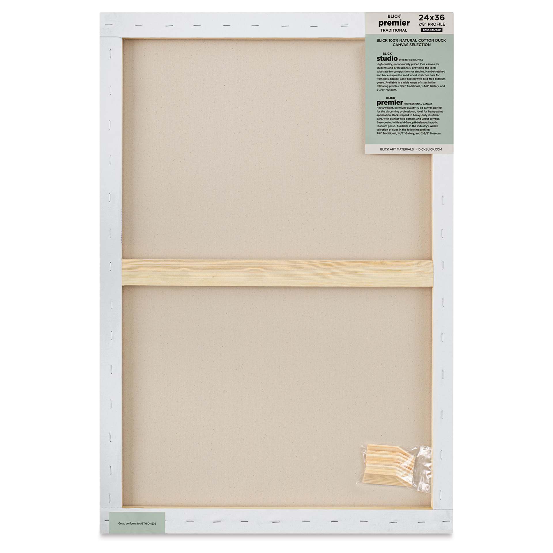 Blick Premier Stretched Cotton Canvas - Traditional Profile, Back-Stapled, 24" x 36", back