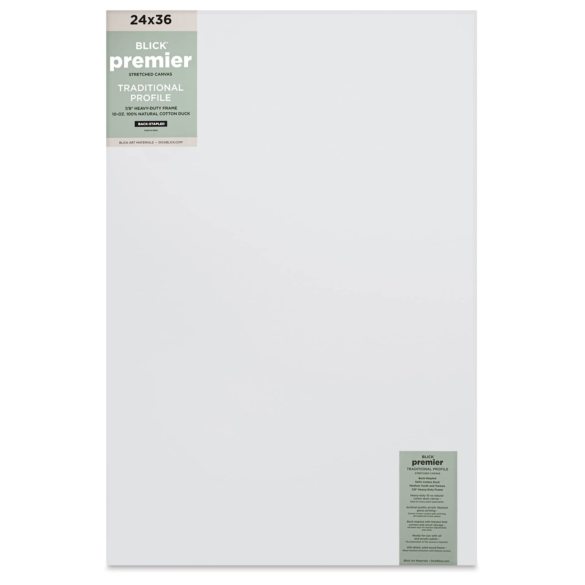 Blick Premier Stretched Cotton Canvas - Traditional Profile, Back-Stapled, 24" x 36", front
