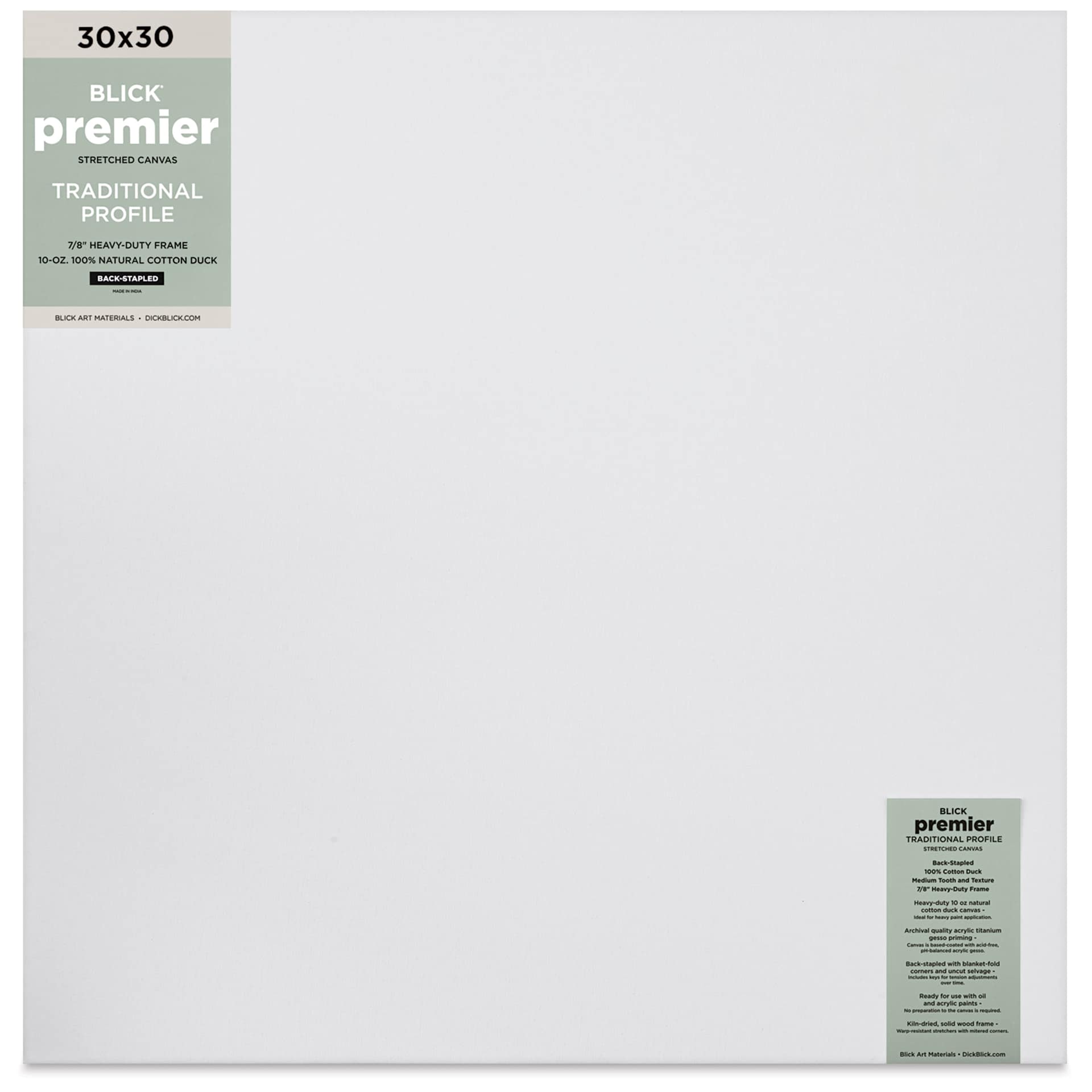 Blick Premier Stretched Cotton Canvas - Traditional Profile, Back-Stapled, 30" x 30", front
