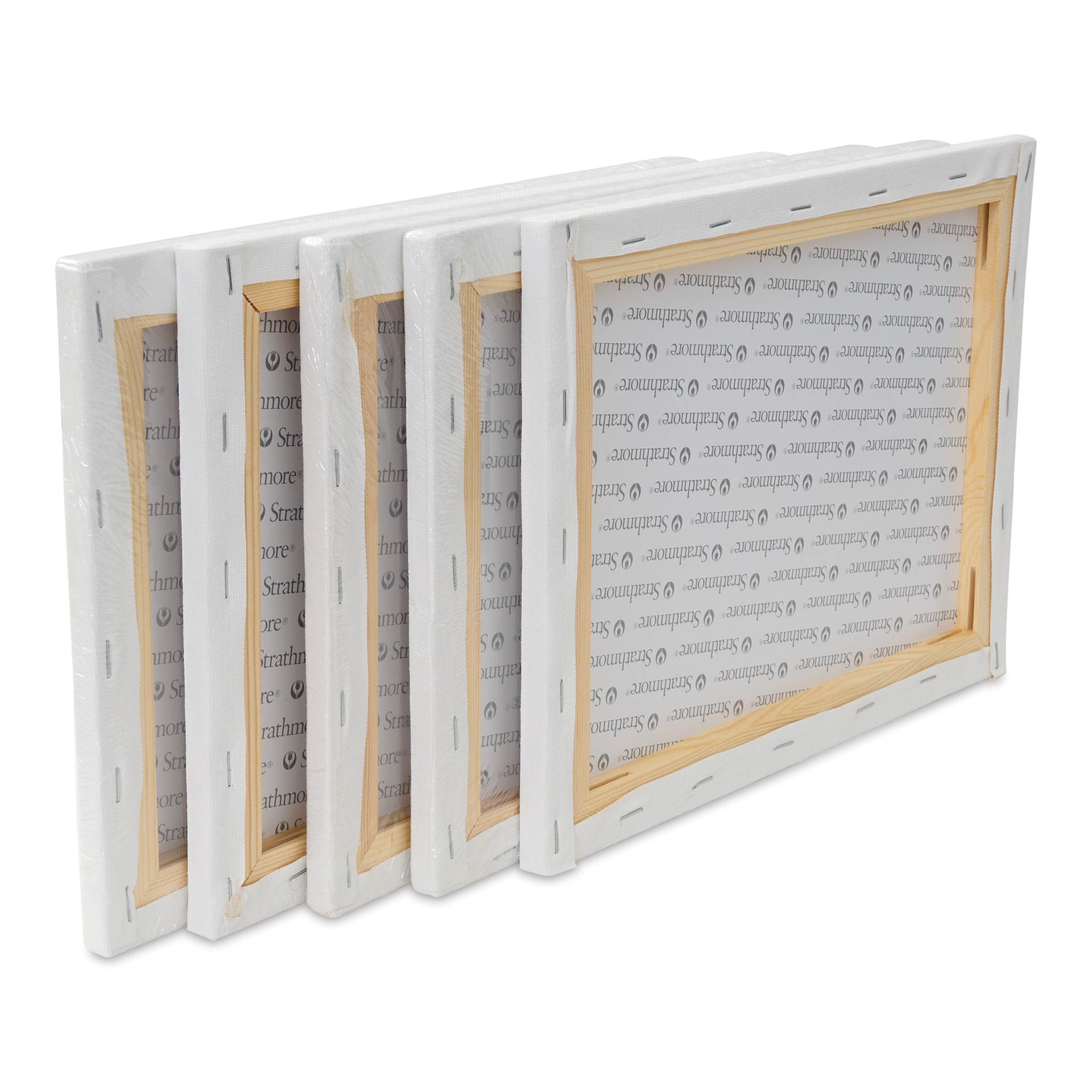 Strathmore 300 Series Slim Frame Stretched Cotton Canvas Pack - 9" x 12", Pkg of 5, back of canvas Strathmore 300 Series Slim Frame Stretched Cotton Canvas Pack - 9" x 12", Pkg of 5, back of canvas