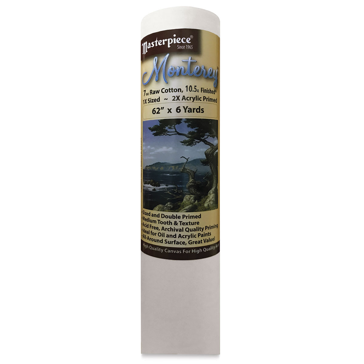 Masterpiece Monterey Cotton Canvas Roll - 62" x 6 yds, Acrylic Primed