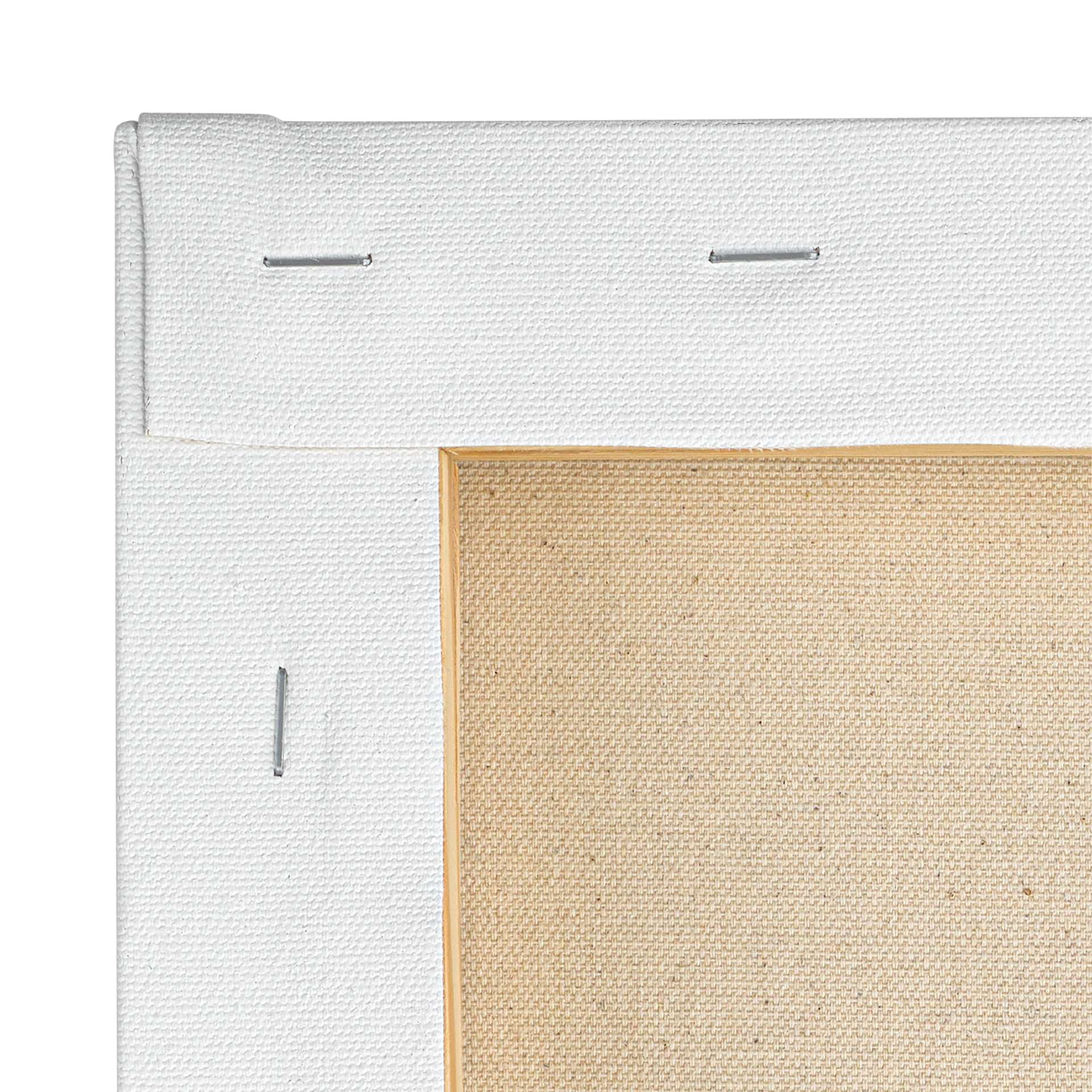 Strathmore 300 Series Stretched Cotton Canvas - close-up of back staples Strathmore 300 Series Stretched Cotton Canvas - close-up of back staples