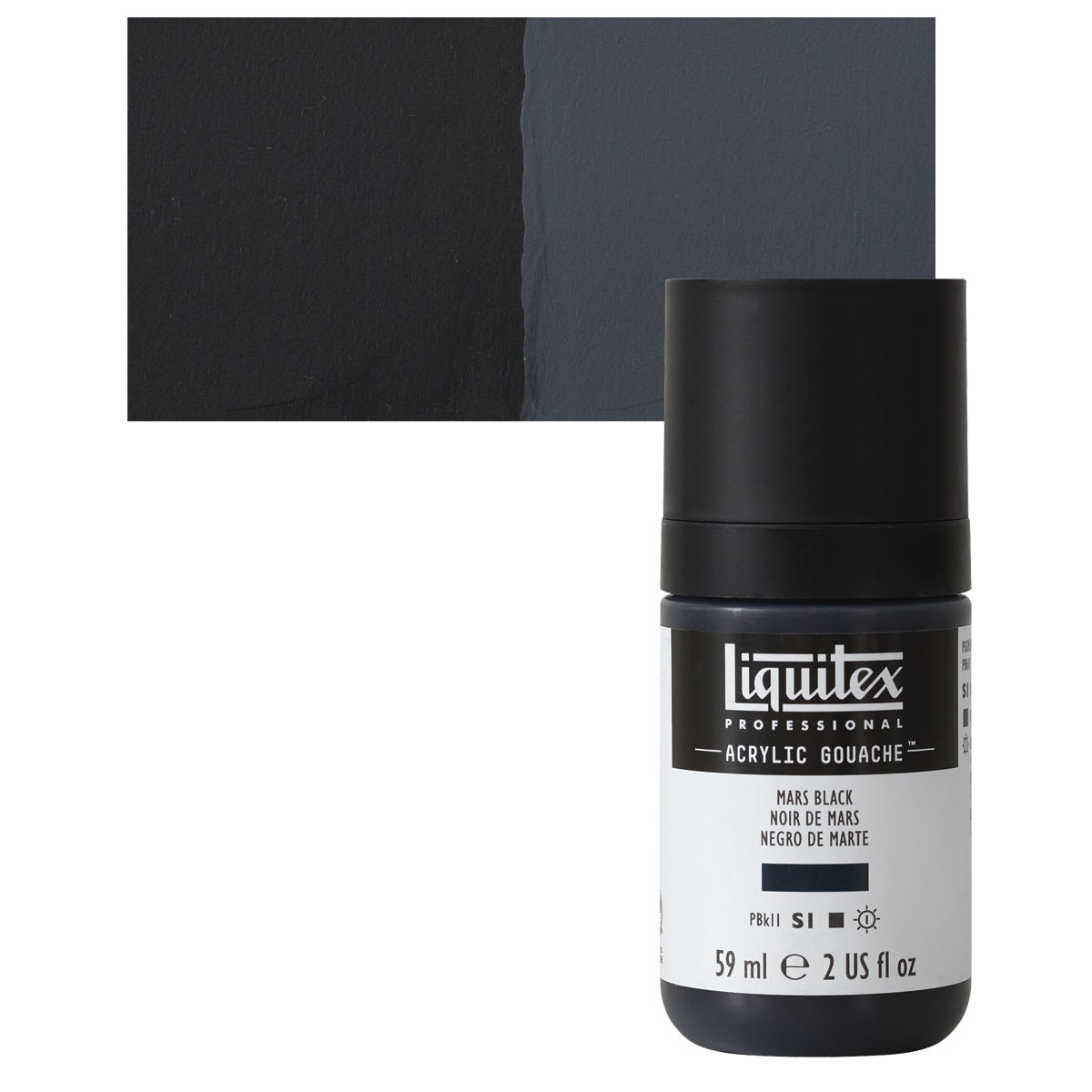 Liquitex Acrylic Gouache - Mars Black, 59 ml bottle and swatch